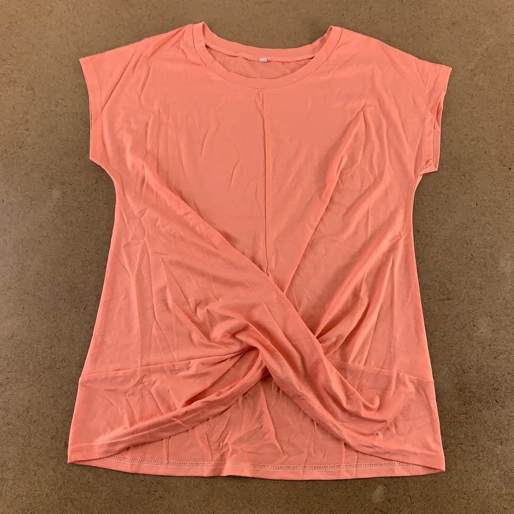 Jescakoo Women's Small Coral Short Sleeve Round Neck Front Twist T-Shirt New